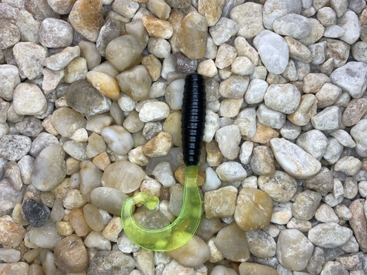 3.5" 304 Grubs  Black with Chartreuse Tail